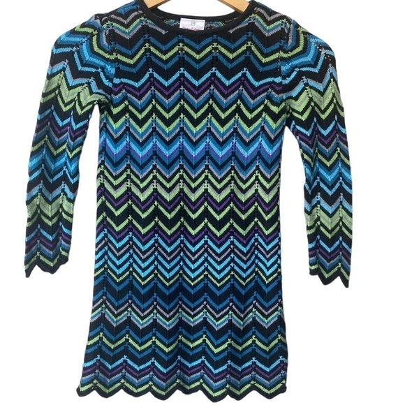 Hanna Anderson Sweater Knit Long Sleeve Zig Zag Chevron Multicolor Dress - Picture 1 of 6